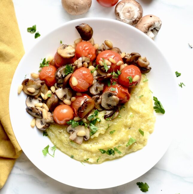 polenta with mushrooms tomatoes and pine nuts