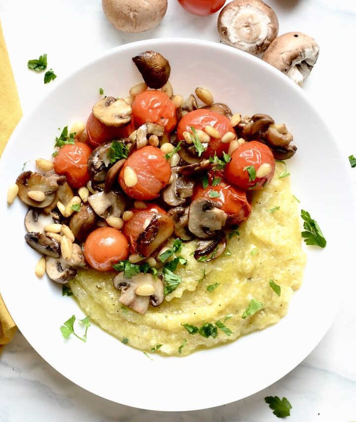 polenta with mushrooms tomatoes and pine nuts