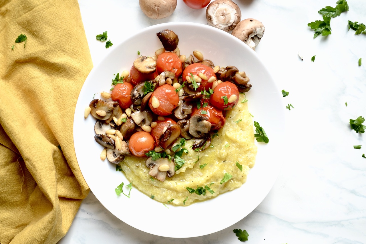 polenta with mushrooms tomatoes and pine nuts