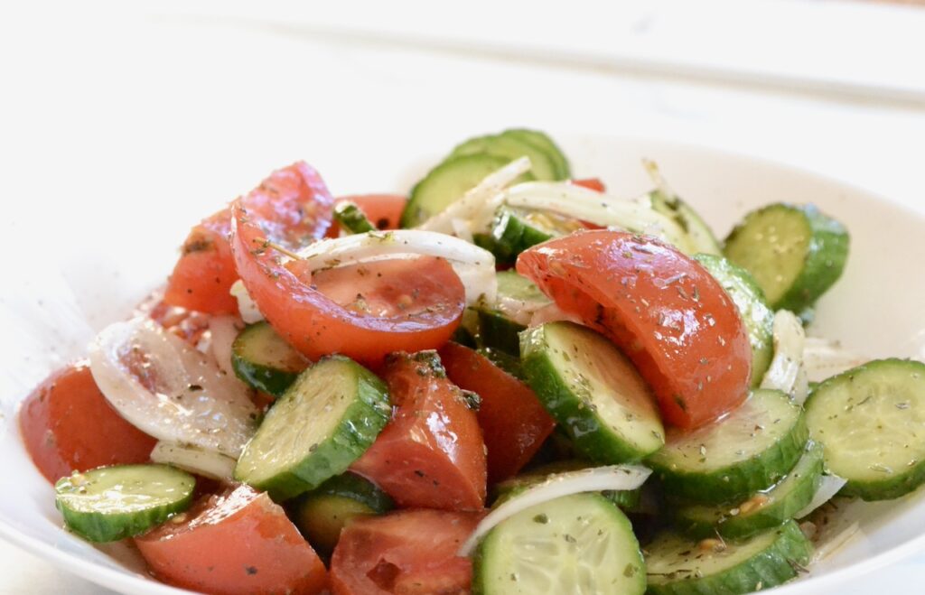 marinated tomatoes and cucumbers