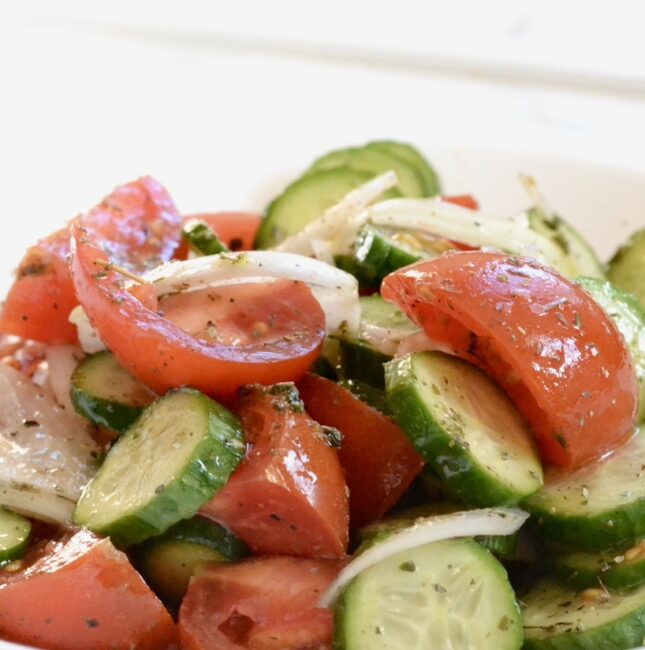 marinated tomatoes and cucumbers