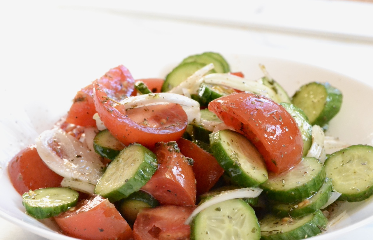 marinated tomatoes and cucumbers