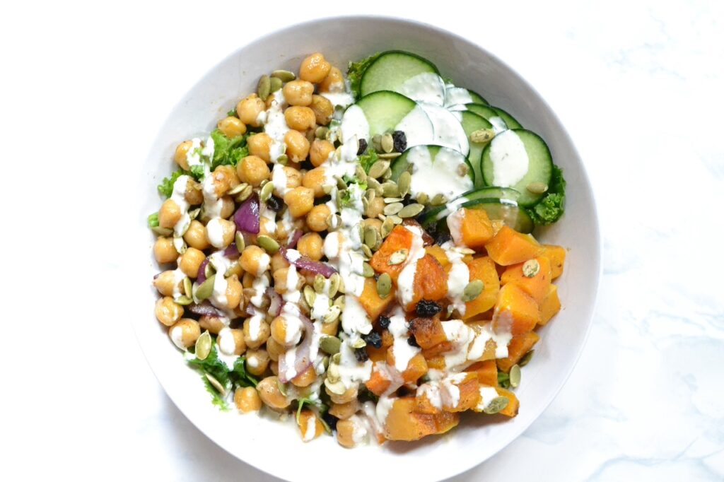 Kale, Butternut Squash & Chickpea Caesar Bowls