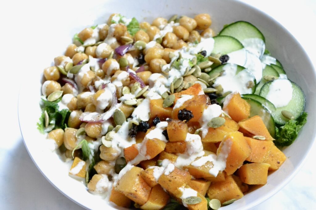 Kale, Butternut Squash & Chickpea Caesar Bowls