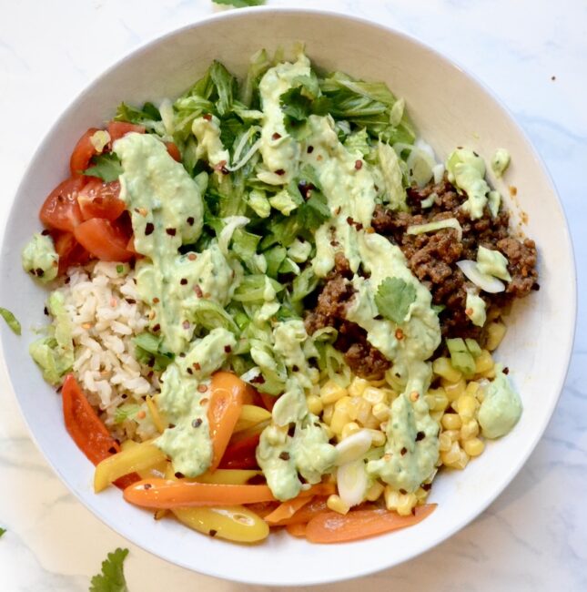 Ground beef taco bowls