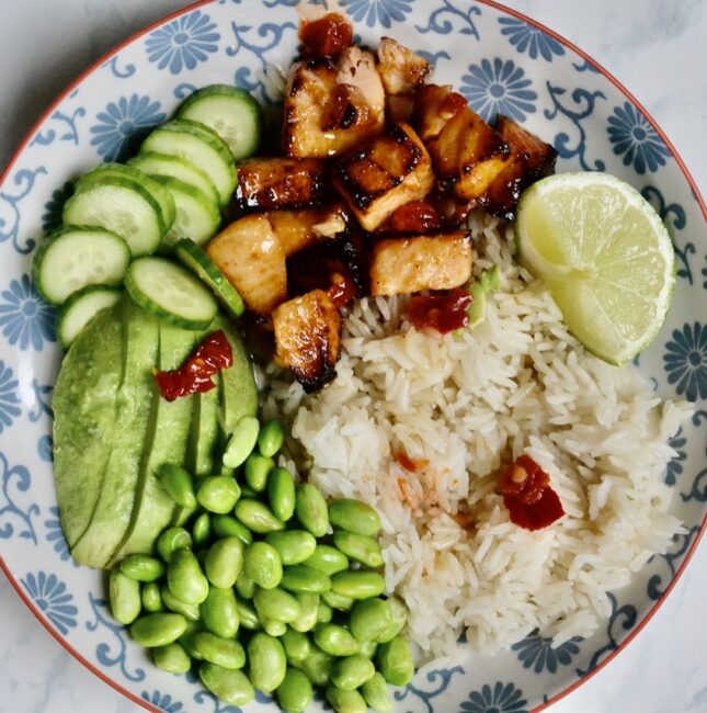 easy hot honey salmon bowls