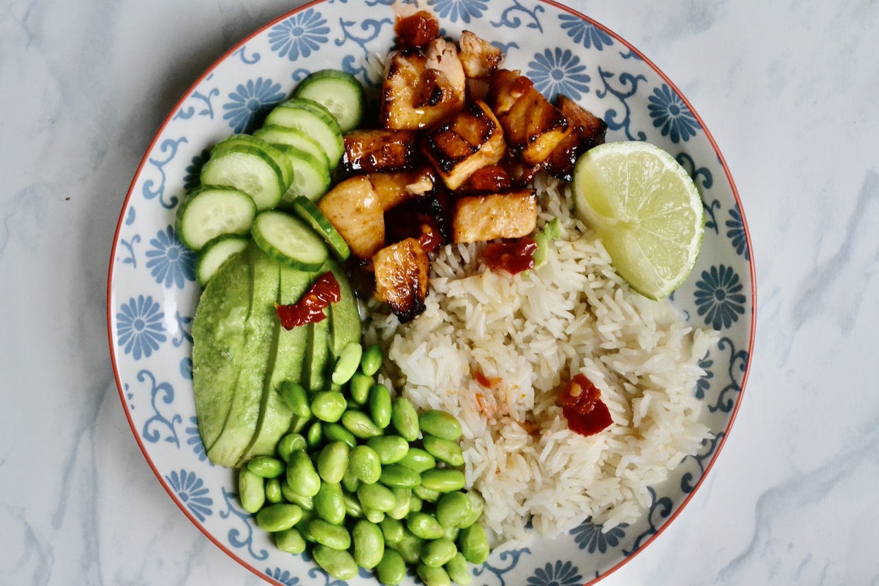 easy hot honey salmon bowls