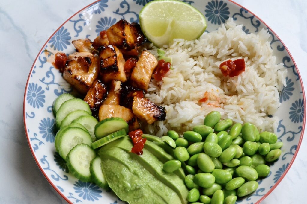 easy hot honey salmon bowls